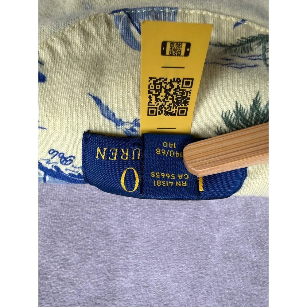 Polo Ralph Lauren Kids Yellow Nautical Sailboat Palm Tree Polo Shirt Size S 8